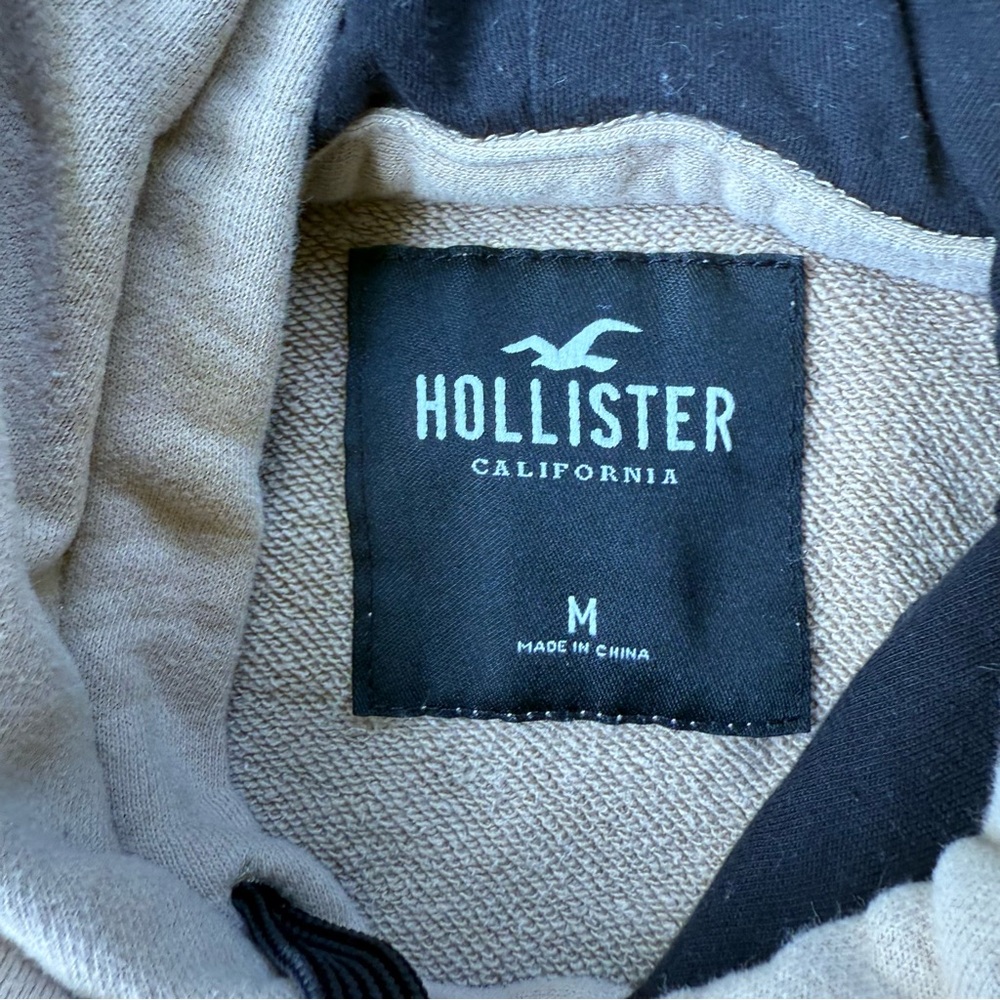 Hollister Hoodie Adult Mens Medium Tan Black Center Logo Pullover Drawstring - Picture 4 of 6